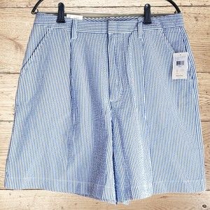 NWT Brixton 30W Blue Seersucker High Waisted Striped Trouser Shorts Nauctical